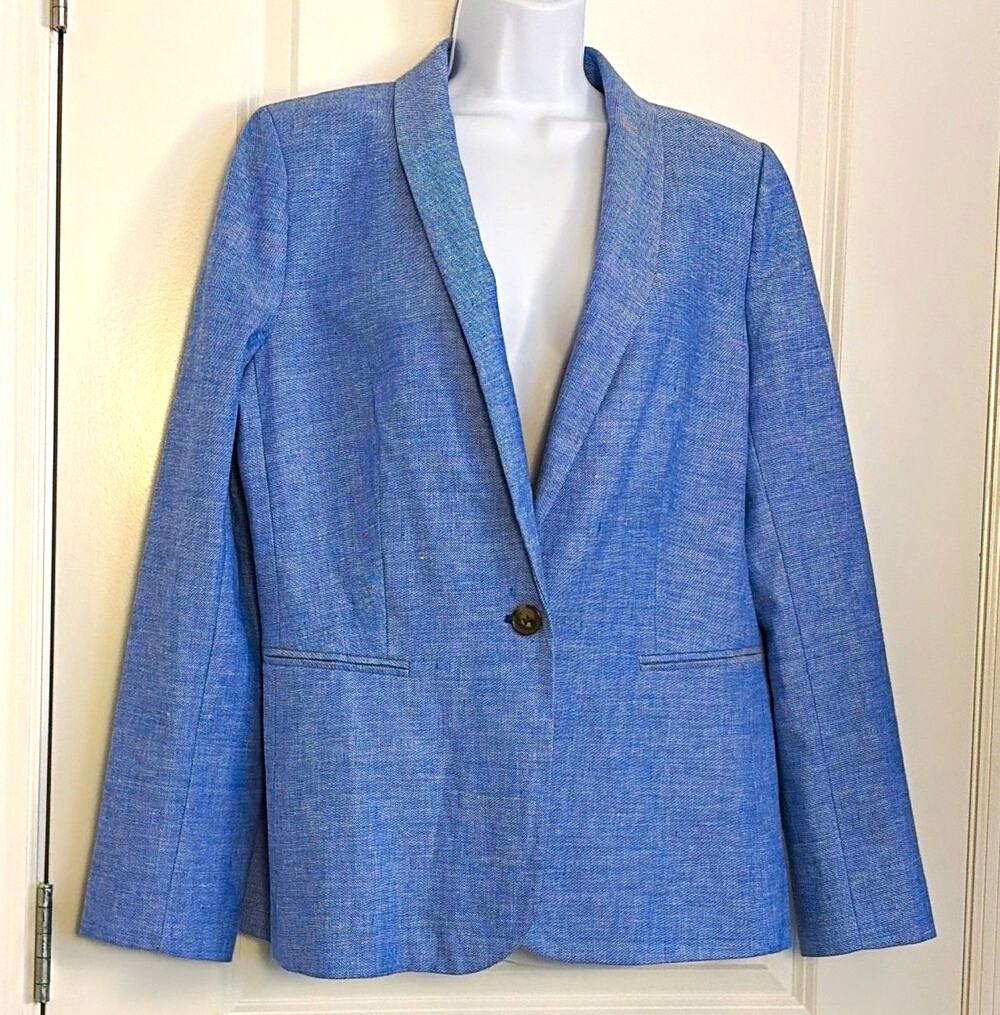 J.CREW Parke Blue Linen Blend One-Button Notch Lapel Blazer Lined 12
